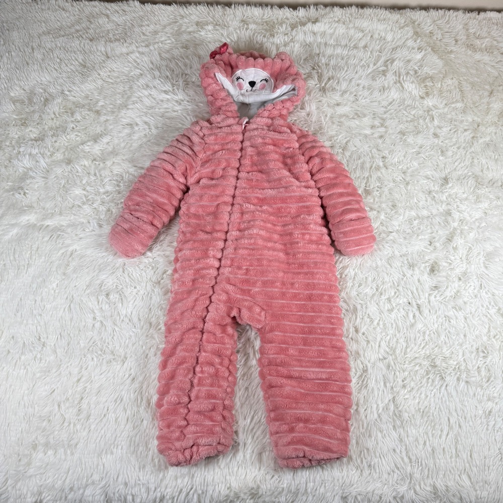 Koala Baby Pink Faux Fur Sherpa Hooded Pram Suit 12-18M Winter Cozy Outdoors